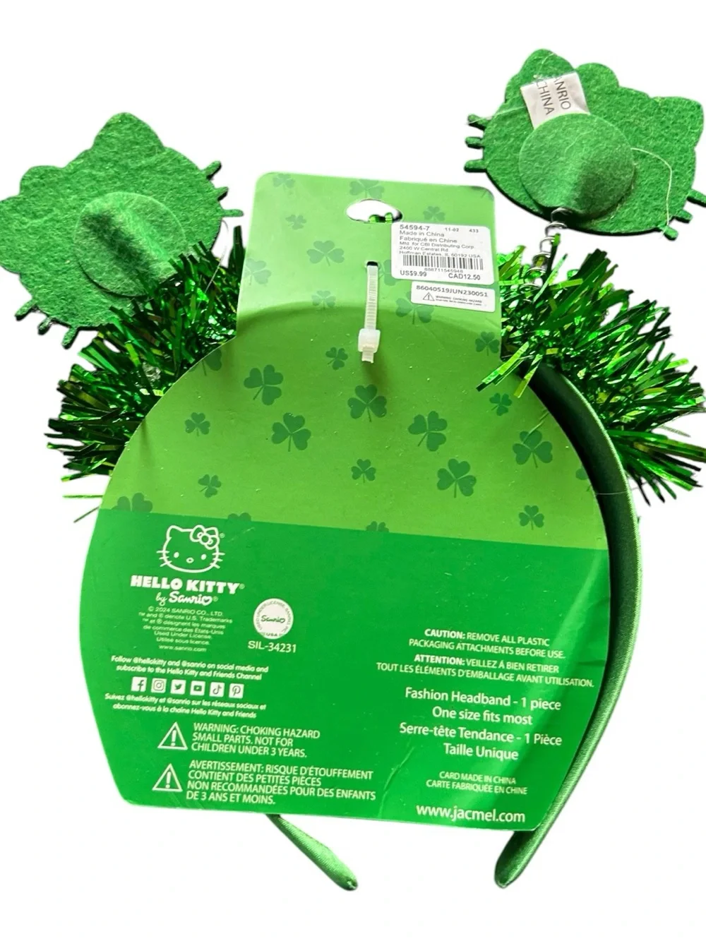 4/$20 Hello Kitty Green Tinsel Headband - Picture 3 of 5
